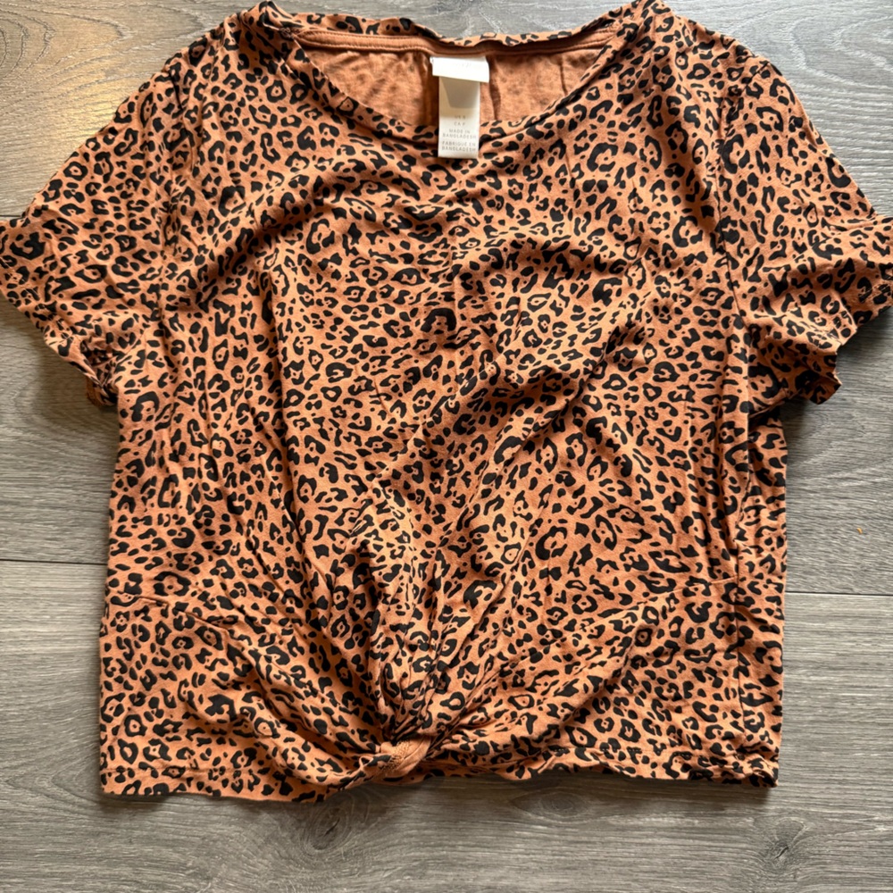 H&M Brown Leopard Print Short Sleeve Top‎